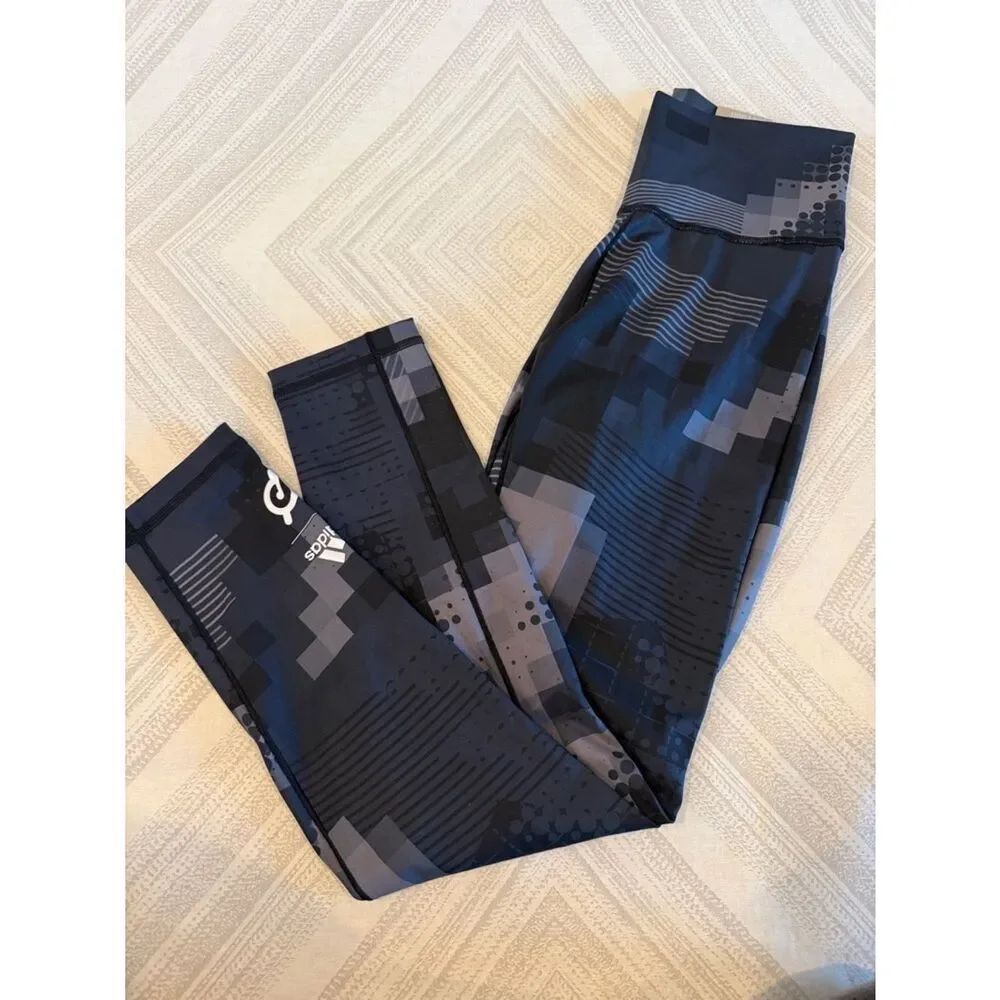 Adidas x Peloton 7/8 High Rise Leggings Black Grey Graphic NWT Small